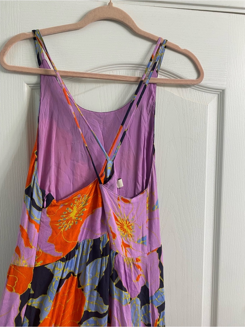 LOFT Full Bloom Cross-Back Floral Maxi Boho Dress Purple Orange Watercolor 10 - Picture 13 of 16
